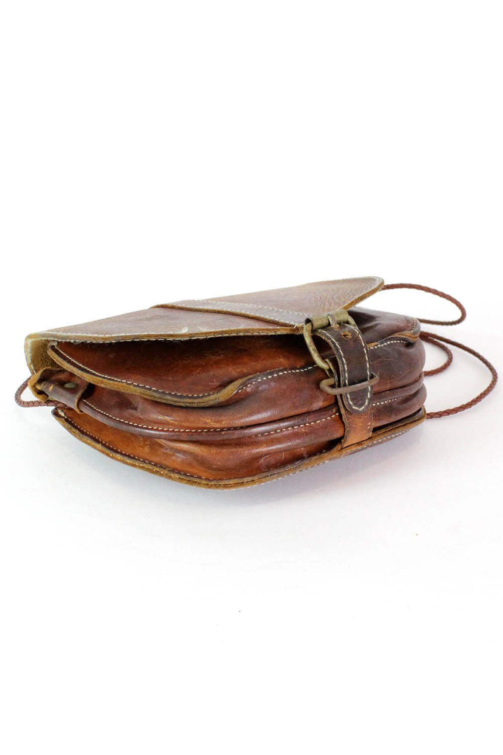 Distressed Leather Crossbody Saddle Bag