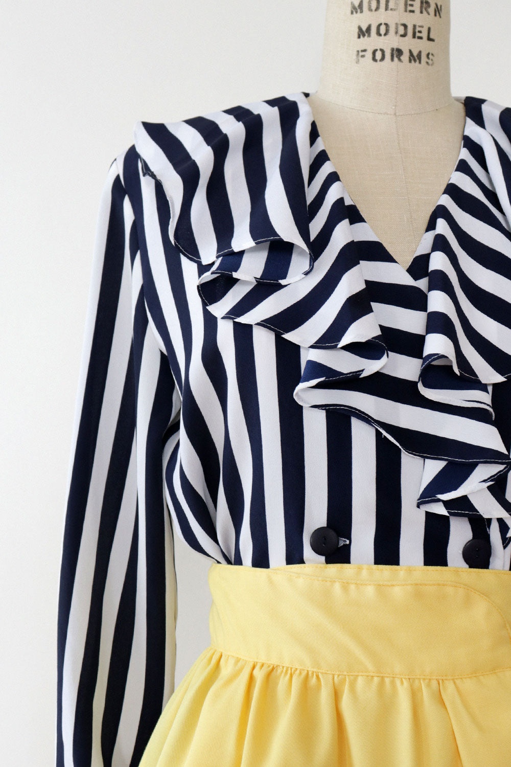 Bold Navy Stripe Ruffle Blouse S/M