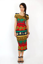 Sunflower & Elephant Wrap Dress S