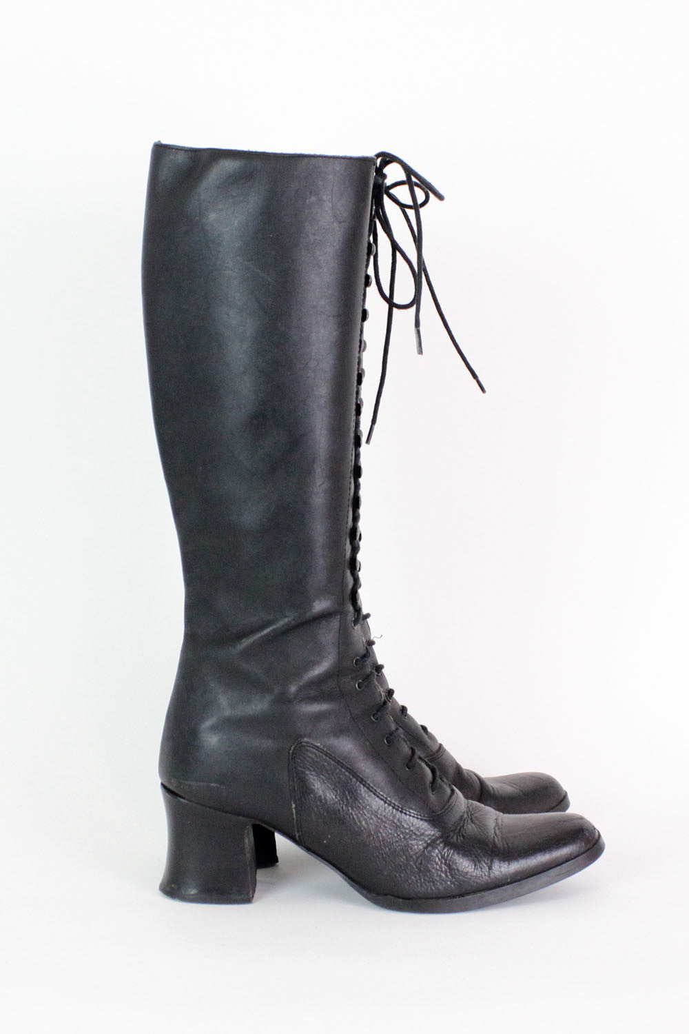 Rustic Lace Up Leather Granny Boots – 7 → Hotbox Vintage