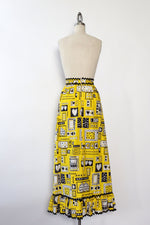 Folksy Graphic Heart Maxi Skirt S