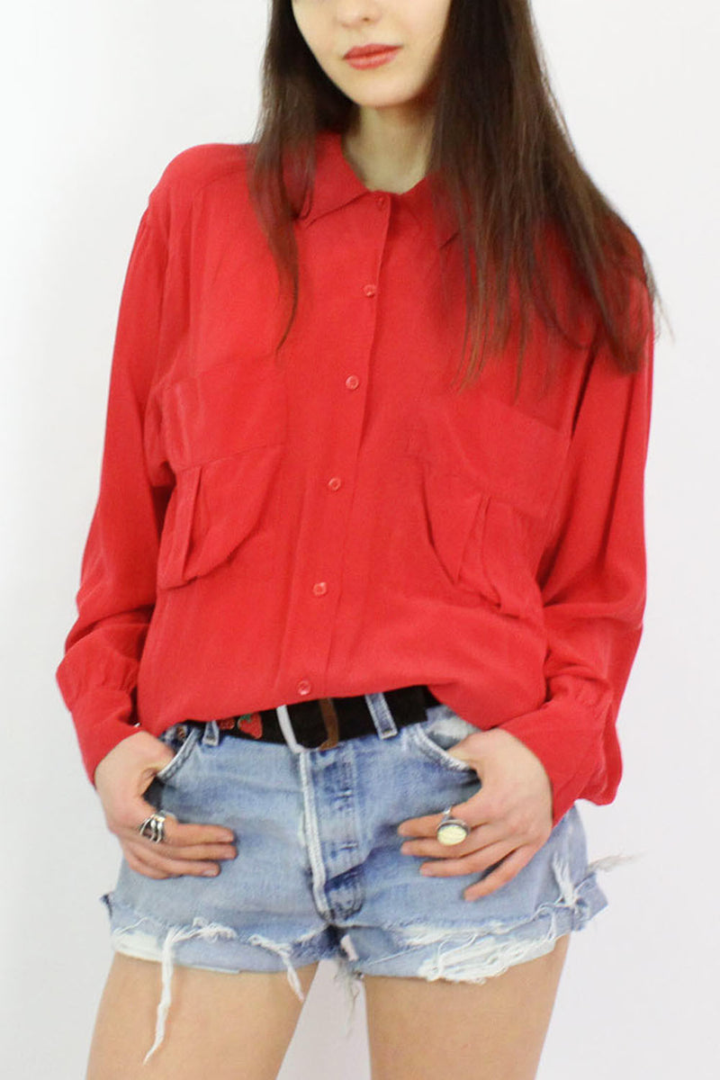 Oversized Red Silk Blouse