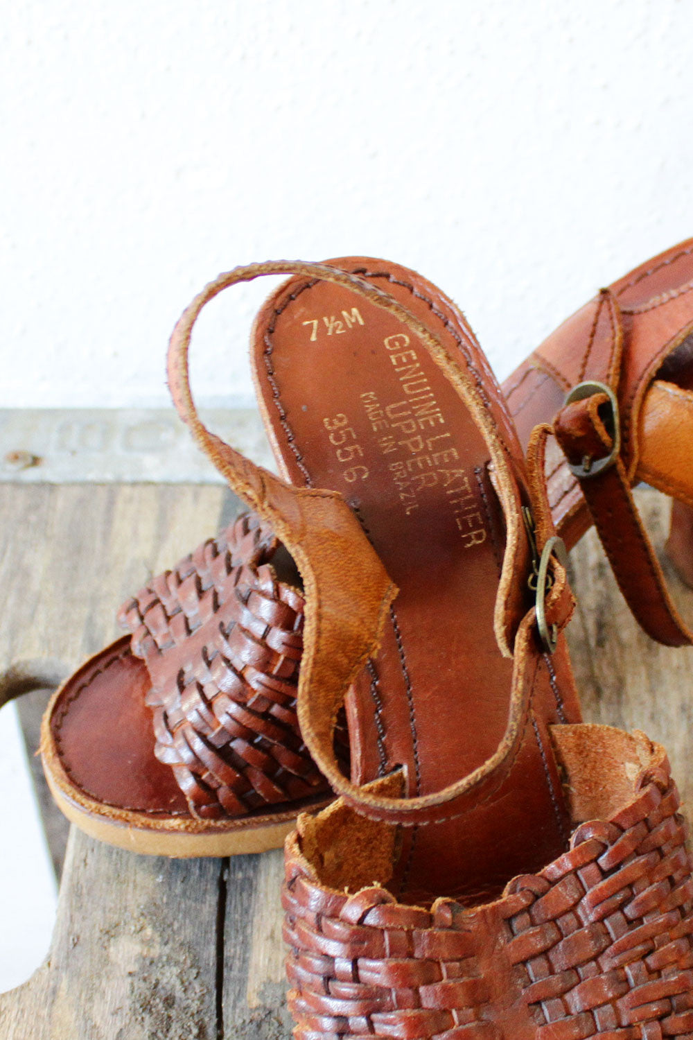 70s Wood Woven Sandals 7 1/2