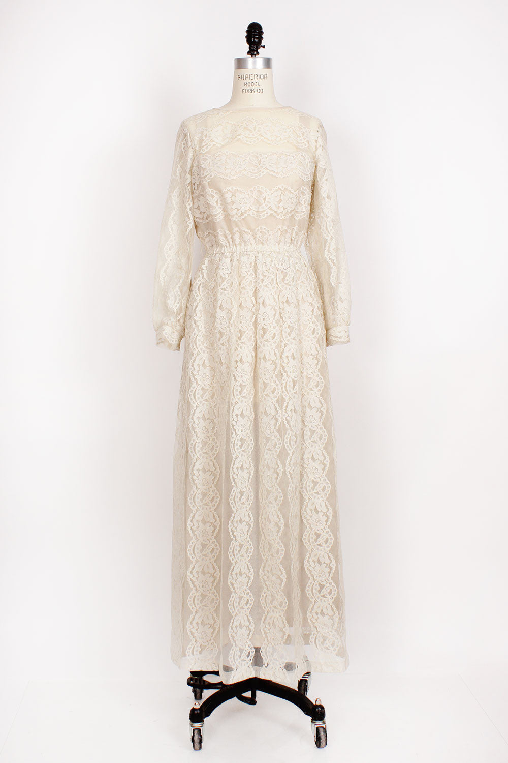 70s Ivory Lace Maxi Dress S/M