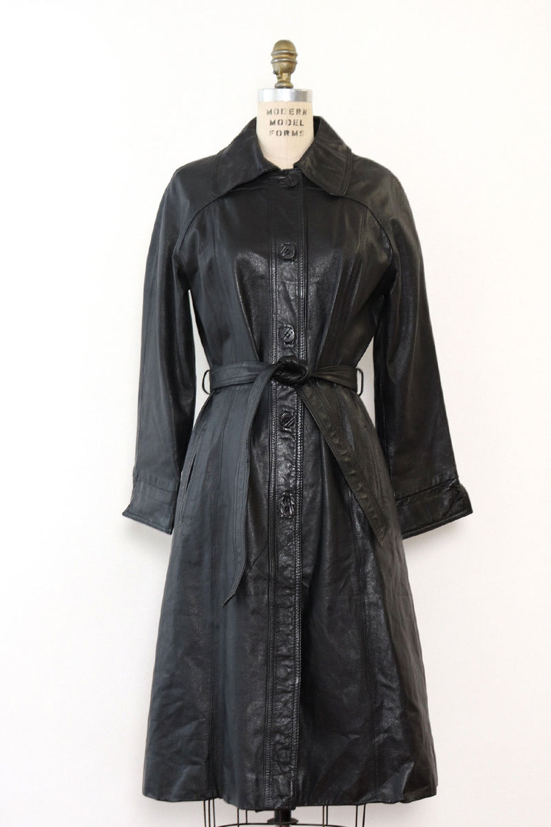 Jet Leather Belted Trench S/M