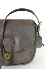 70s Coach Charcoal Leather Crossbody Satchel Bag