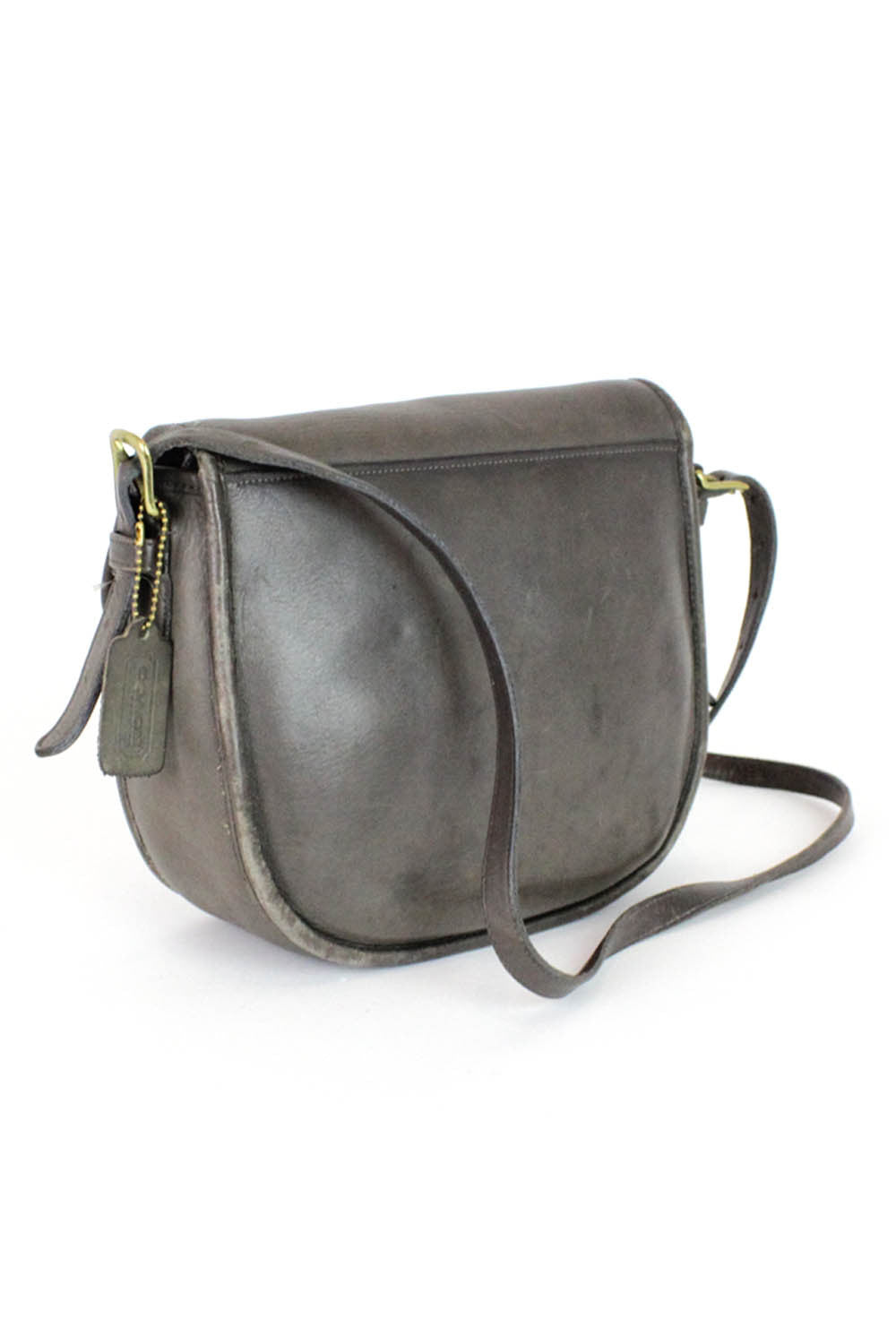 70s Coach Charcoal Leather Crossbody Satchel Bag