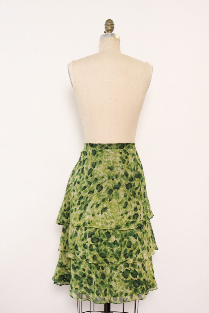 Lime Leopard Silk Skirt L