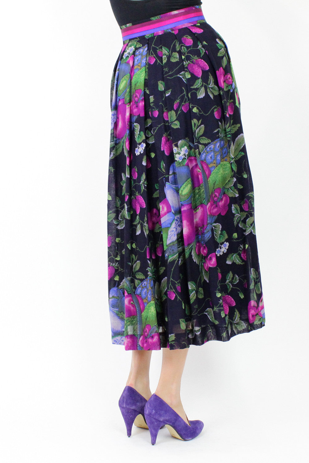 Vintage Geiger Fruit Print Midi Skirt S