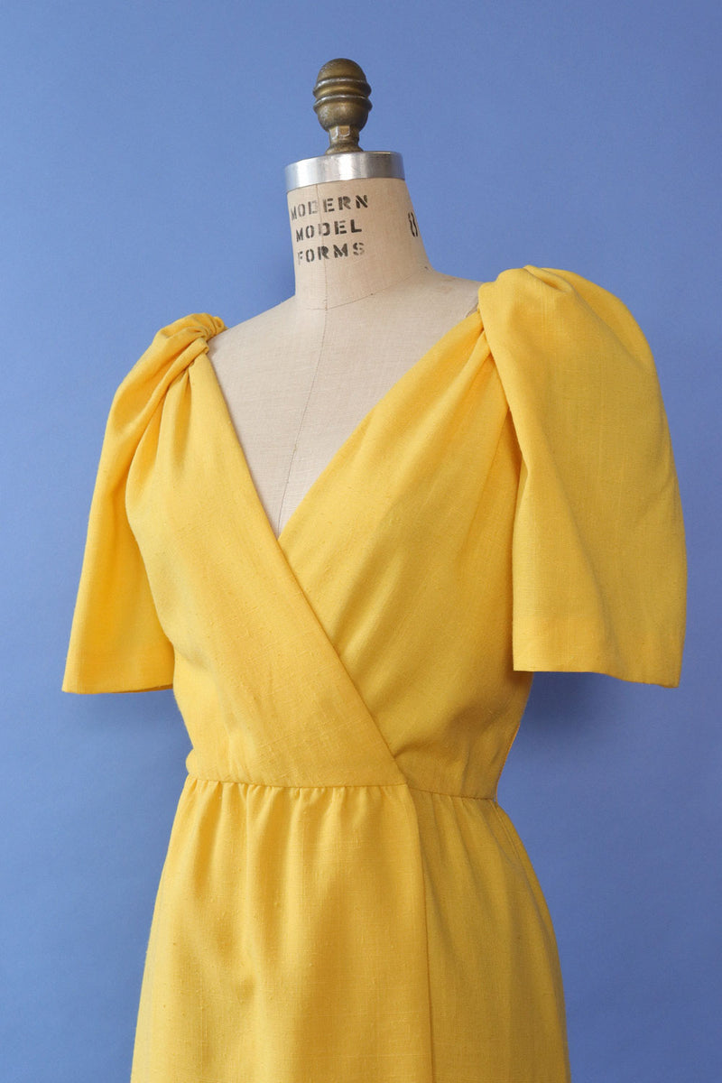 Sunshine Yellow Puff Sleeve Dress M