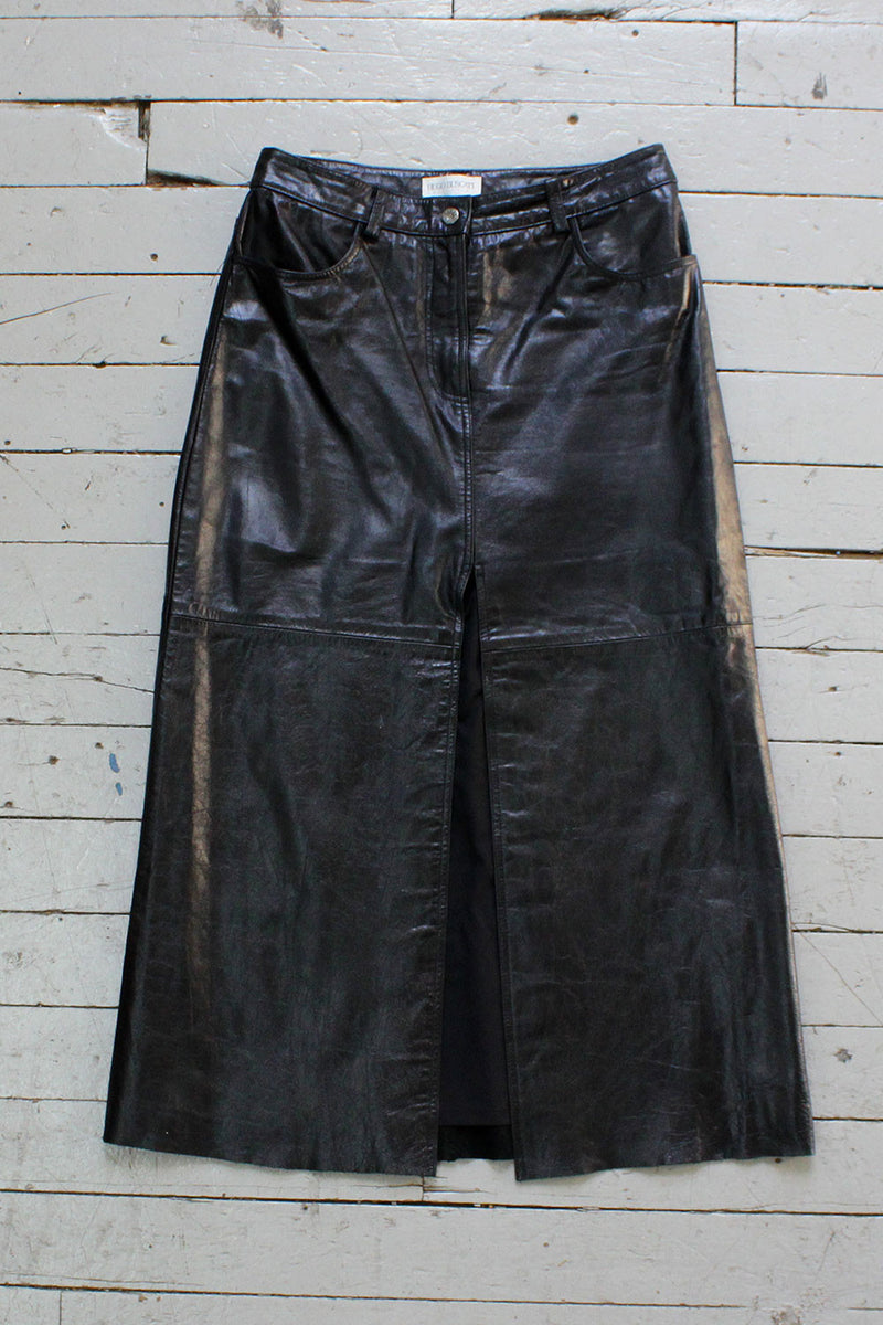 HOLD - Black Leather Slit Skirt M