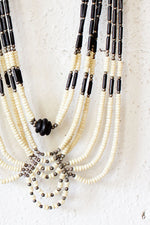 Beaded Black and White Bib Necklace