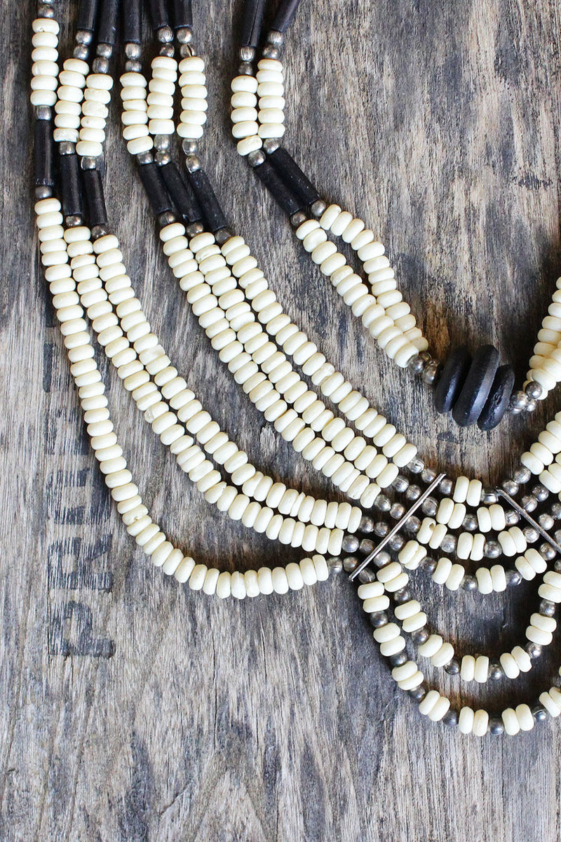 Beaded Black and White Bib Necklace