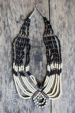 Beaded Black and White Bib Necklace