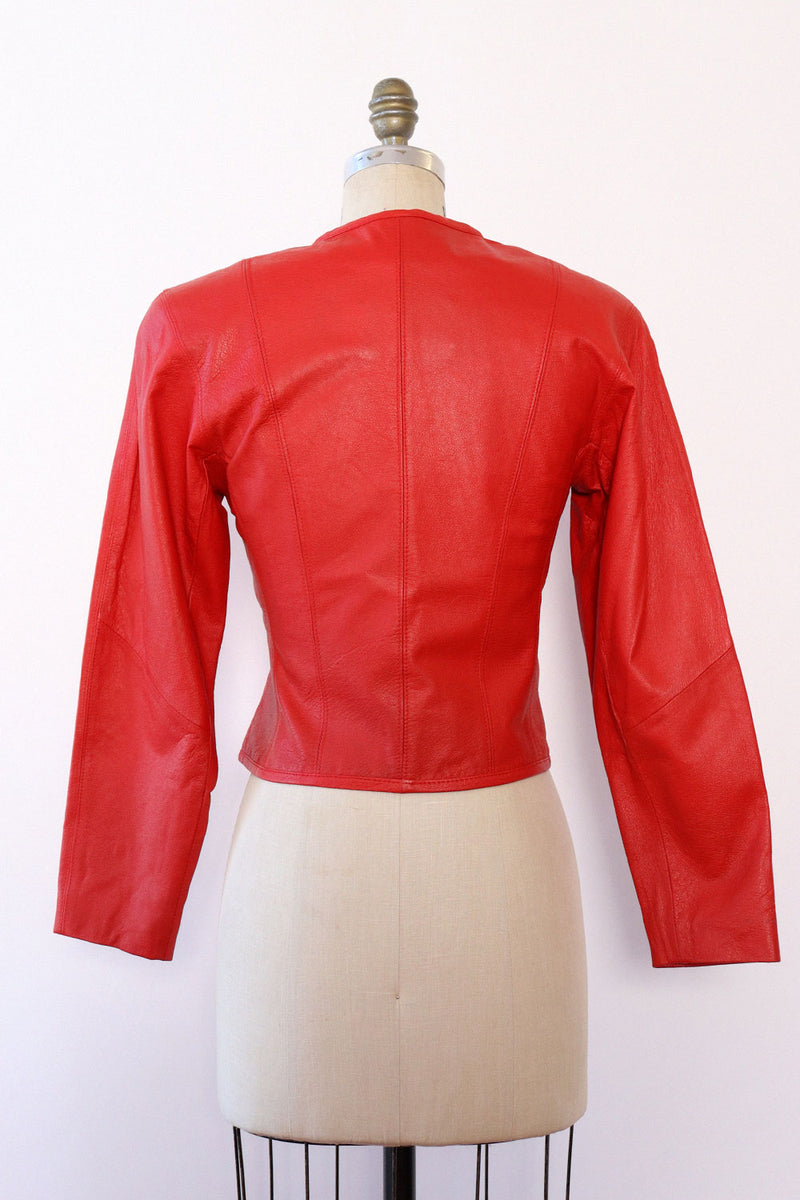 Lipstick Red Leather Zip Jacket XS/S