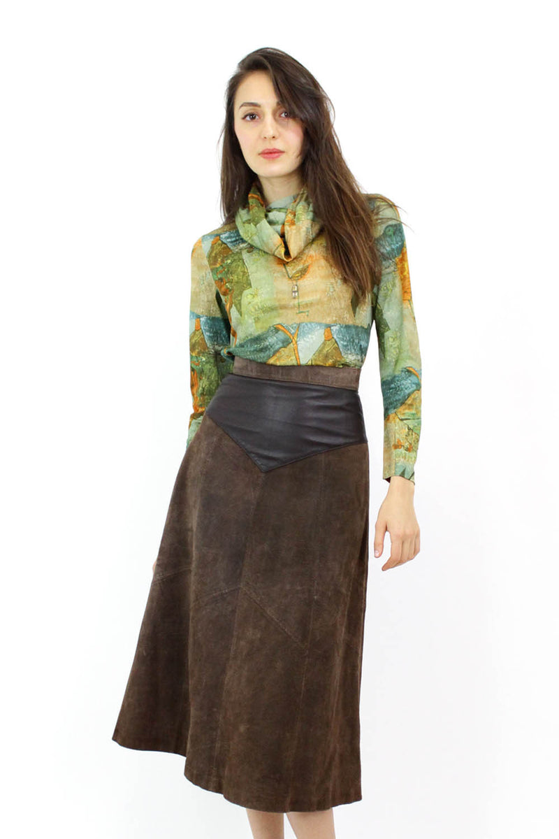 Patched Leather High Waist Skirt XS