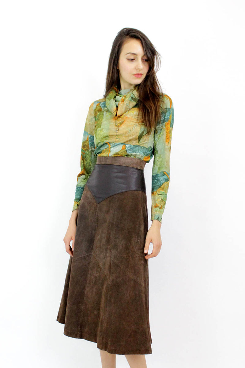 Patched Leather High Waist Skirt XS