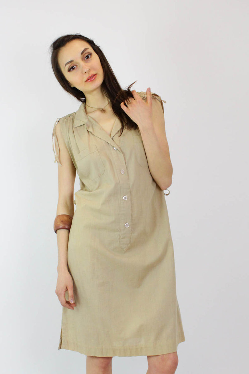 Vintage Khaki Shirtdress M