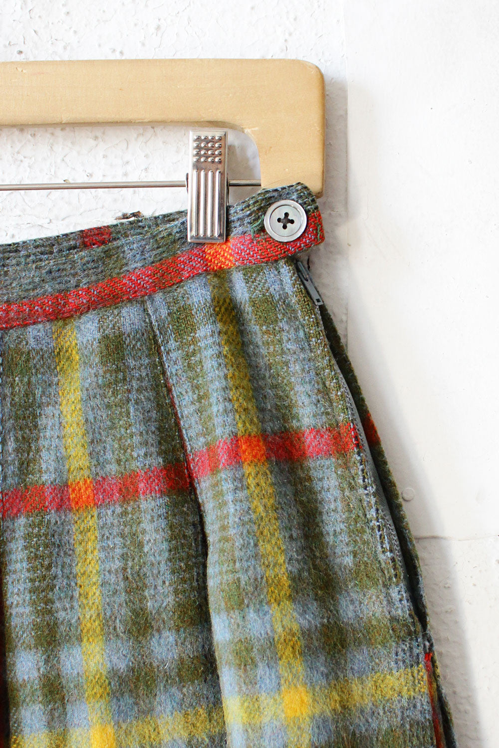 60s Fuzzy Plaid Pleat Skirt XS/S