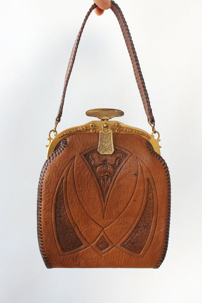 Vintage Art Nouveau JEMCO Brown good Leather Purse