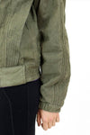 Olive Leather Moto Bomber Jacket M