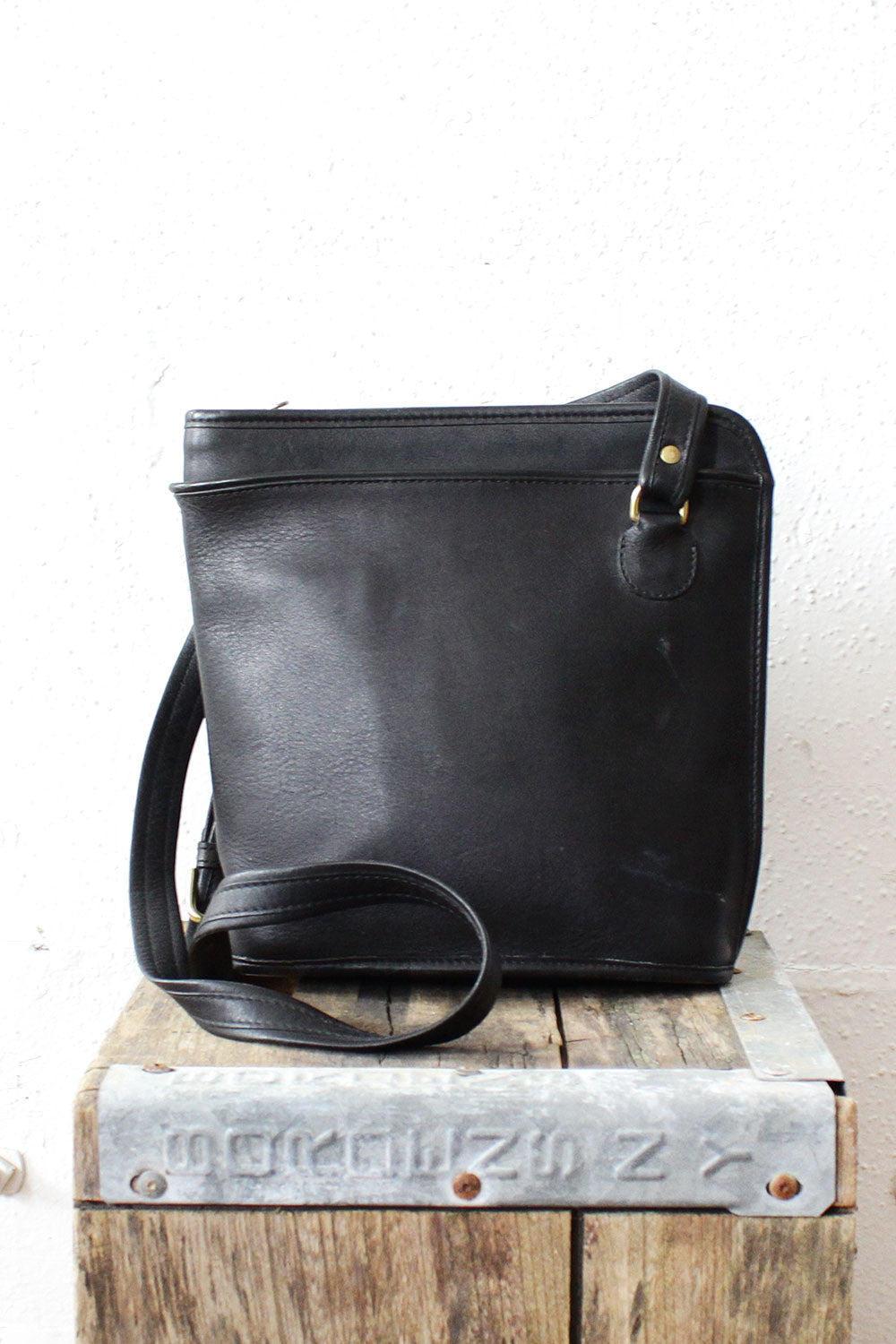 Sideways Black Leather Bucket