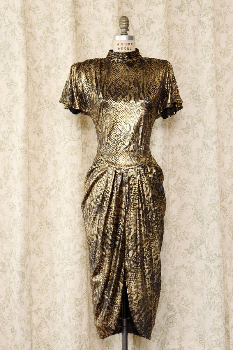 Gilded Snakeskin Print Power Dress M/L