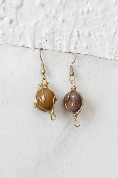 Wire wrapped hot sale stone earrings