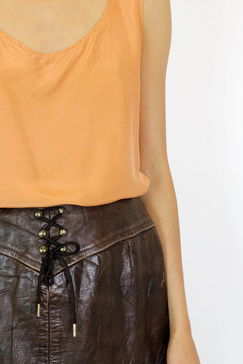 60s Leather Lace-Up Skirt M