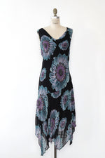 Indigo Flower Bias Cut Dress L