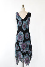 Indigo Flower Bias Cut Dress L