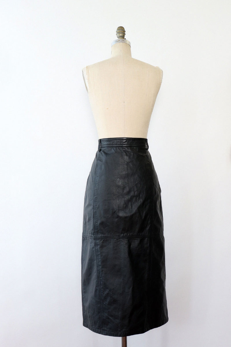 Black Leather Button Skirt L