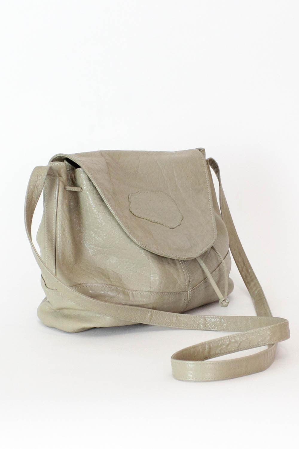 Carlos Falchi Pebbly Leather Taupe Cinch Purse