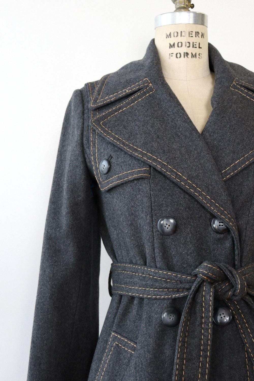 Charcoal Topstitch 70s Coat XS/S