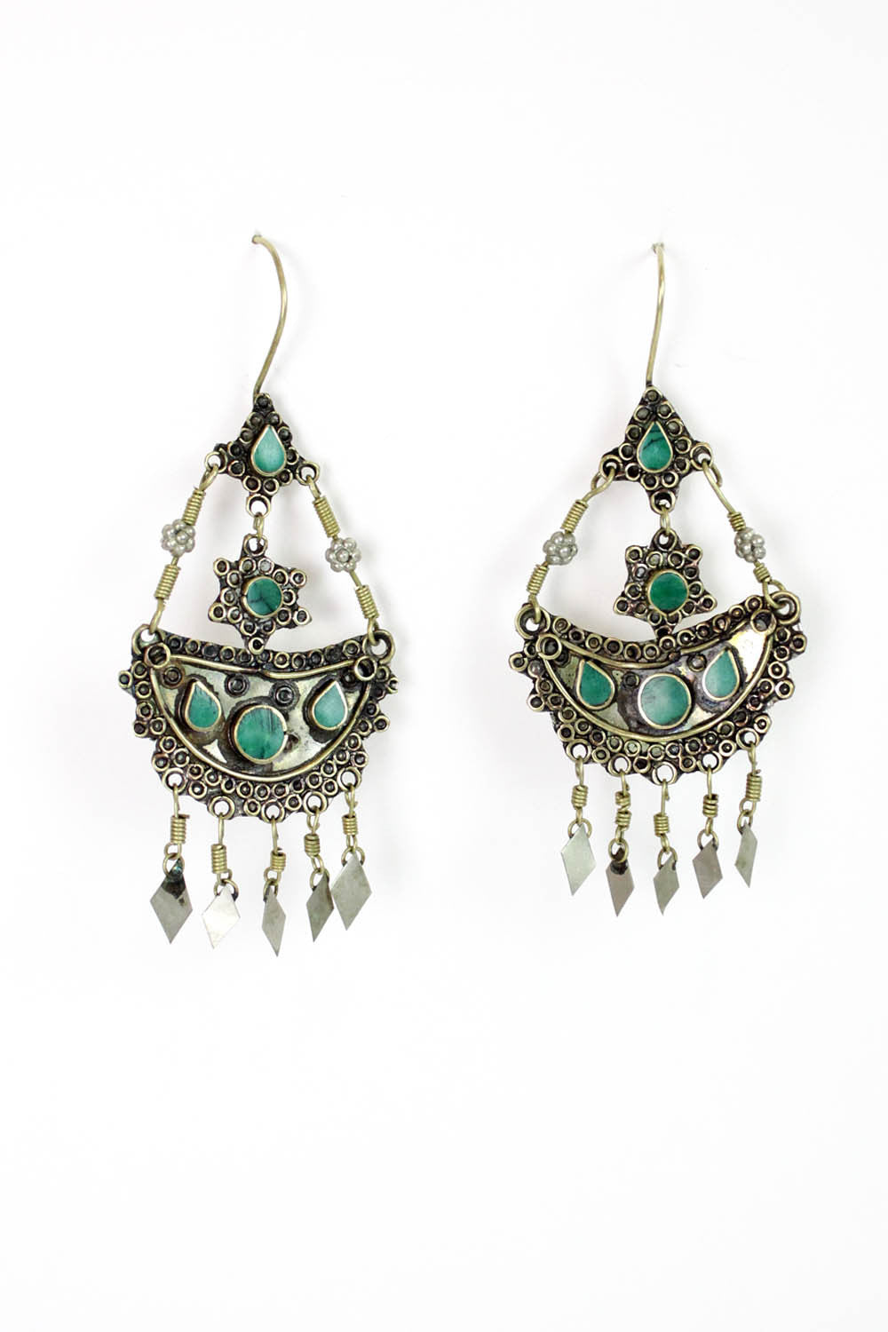 Green Tribal Crescent Earrings