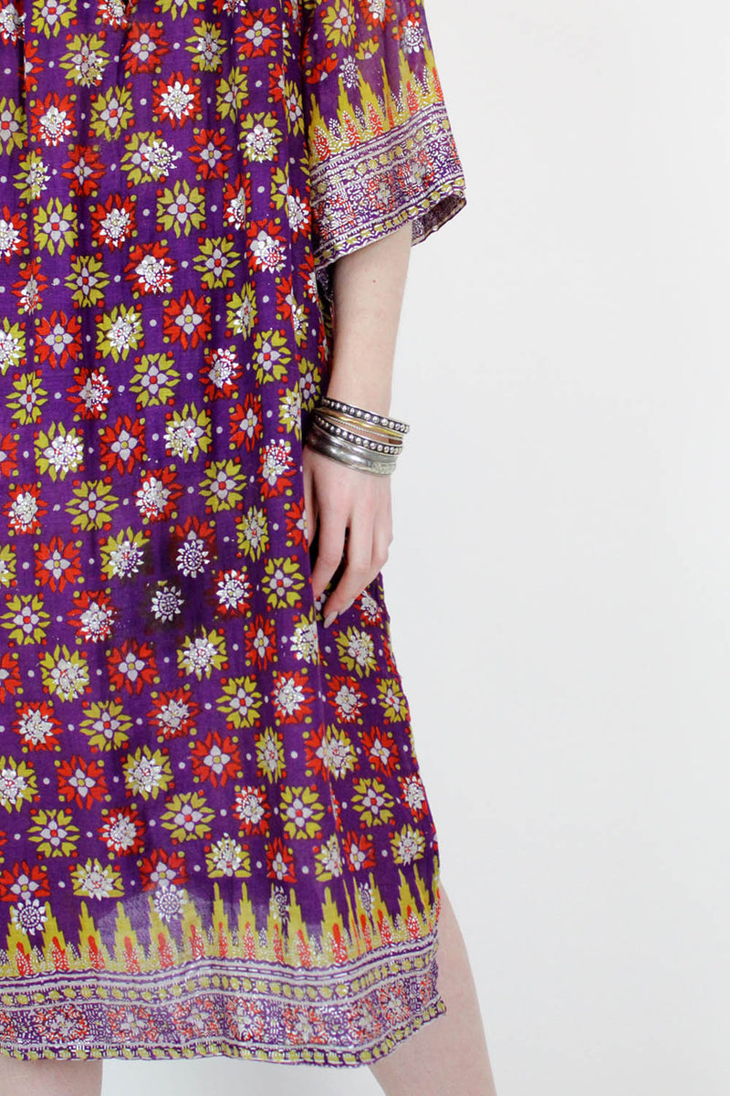 Floral Block Print Indian Gauze Dress