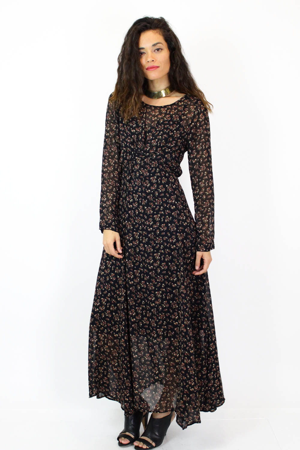 Micro Floral Full Sweep Maxi Dress S/M