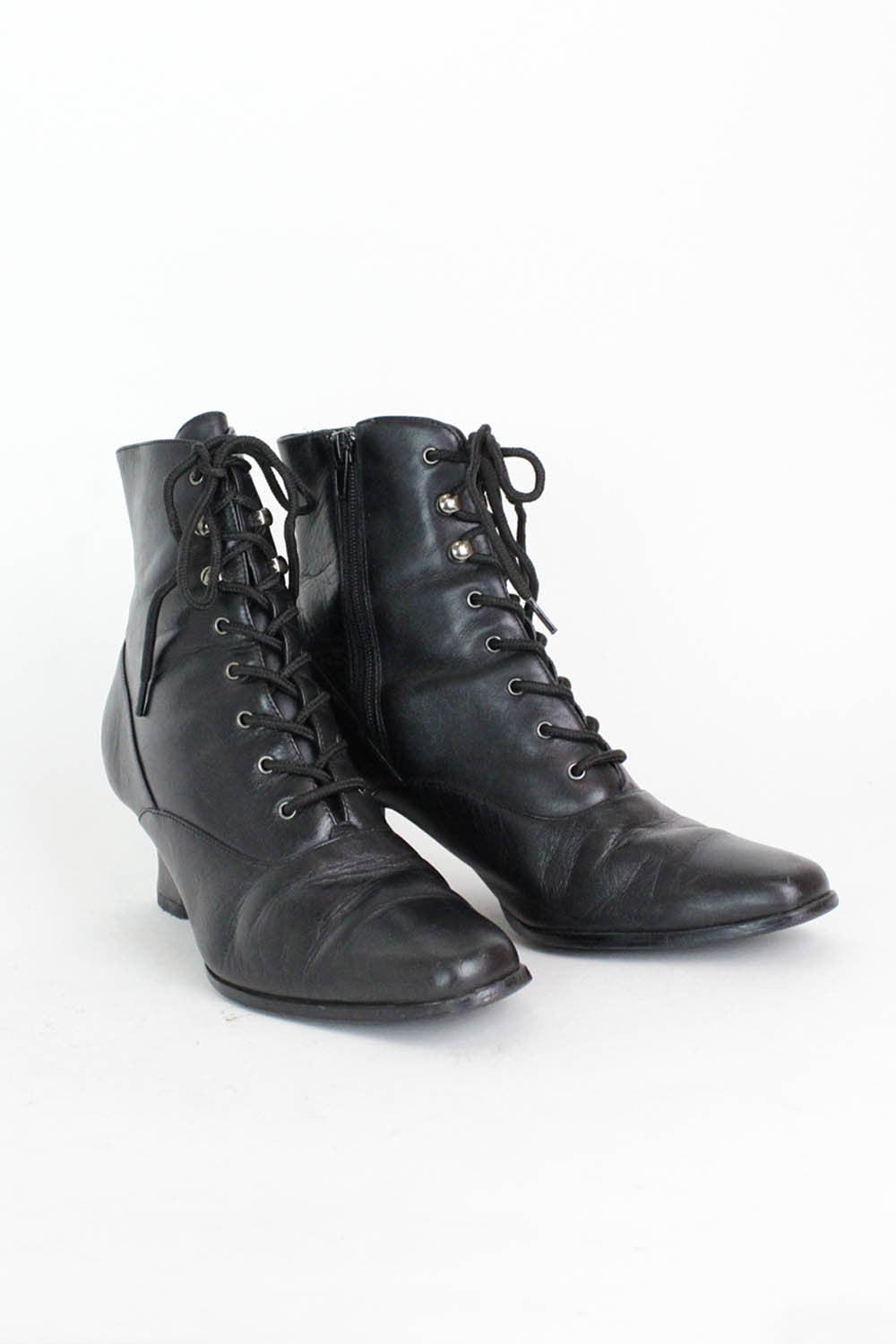 Black Lace Up Heeled Boots 8