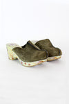 Olive Suede Clogs 8.5