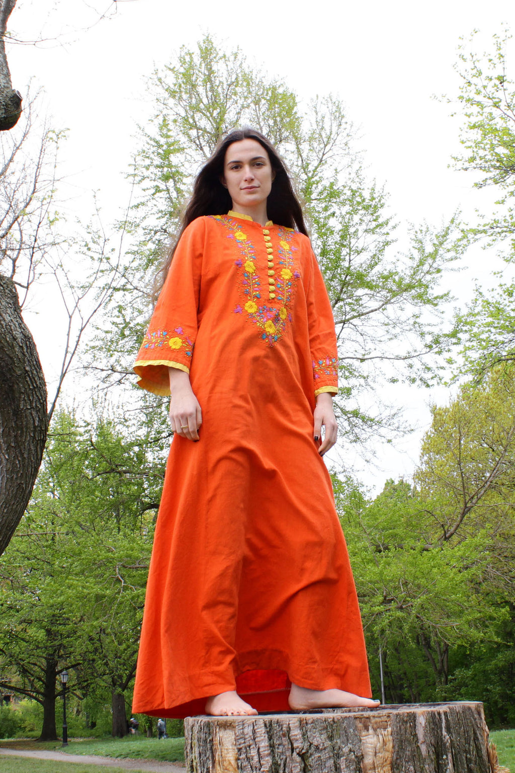 Coral Embroidered Caftan