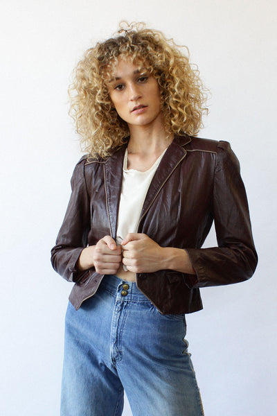 Aubergine Leather Jacket XS S OMNIA