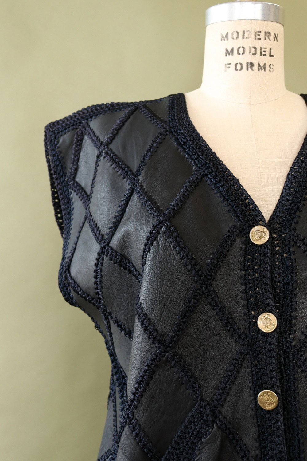 Jet Black Leather Crochet Top M/L