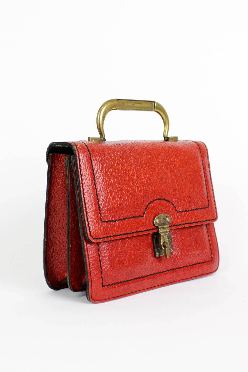 Red Leather Boxy Handbag