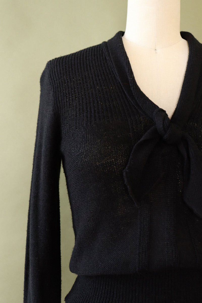 Lightweight Black Tie Neck Sweater XS/S