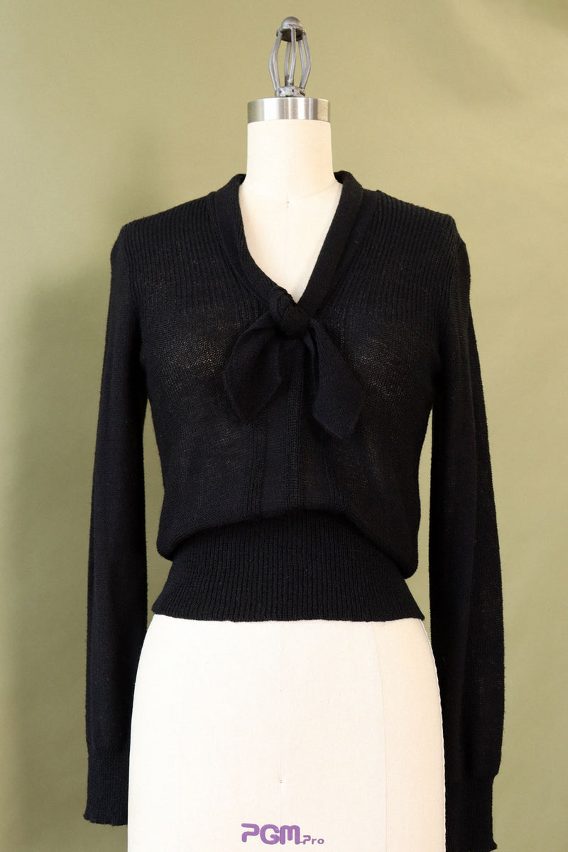 Lightweight Black Tie Neck Sweater XS/S