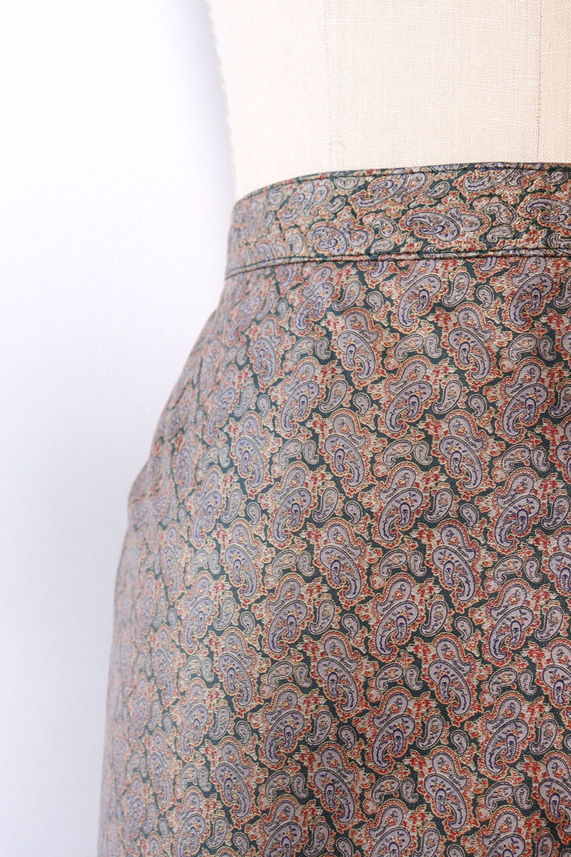 Carlos Falchi Paisley Leather Skirt M