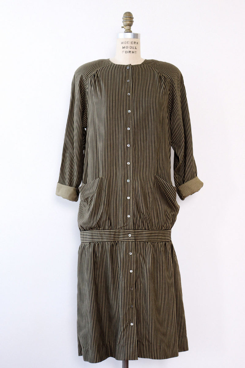 Nicole Miller Striped Raw Silk Shirtdress M