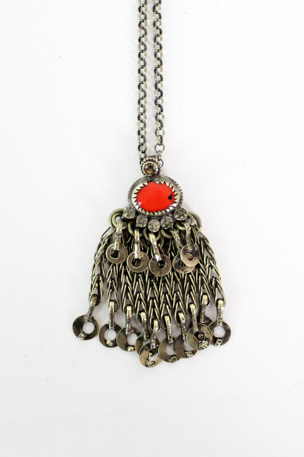 Coral Red Fringe Pendant Necklace