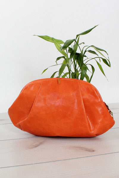 Bottega Veneta Orange Leather Trine Clutch Bag