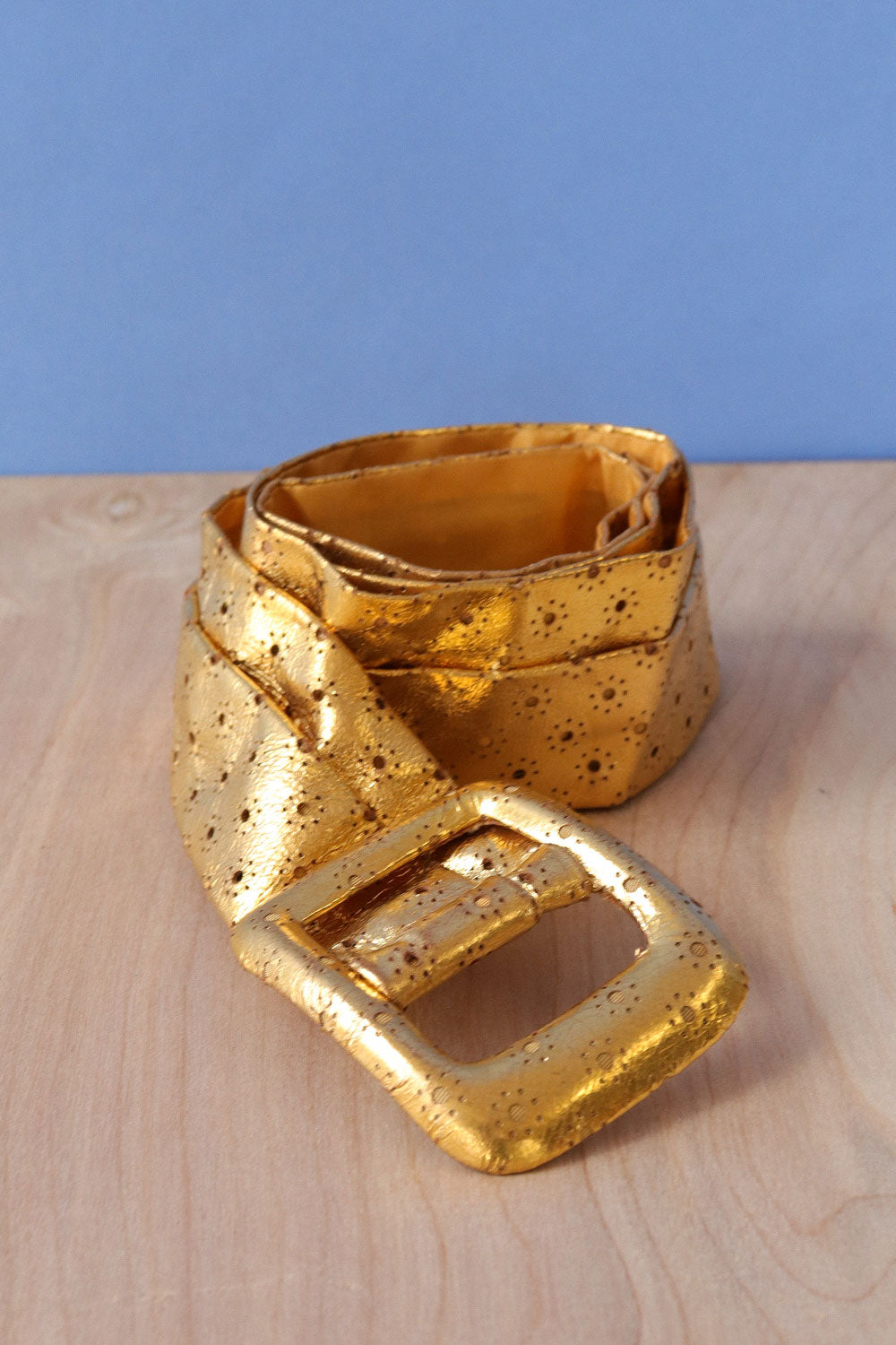 Perforated Gold Leather Belt